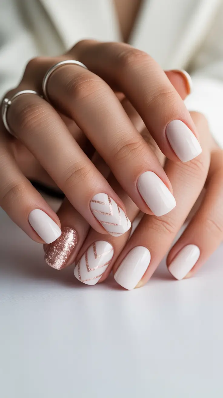 White Nail Designs 2026 Modern Rose Gold Minimalism