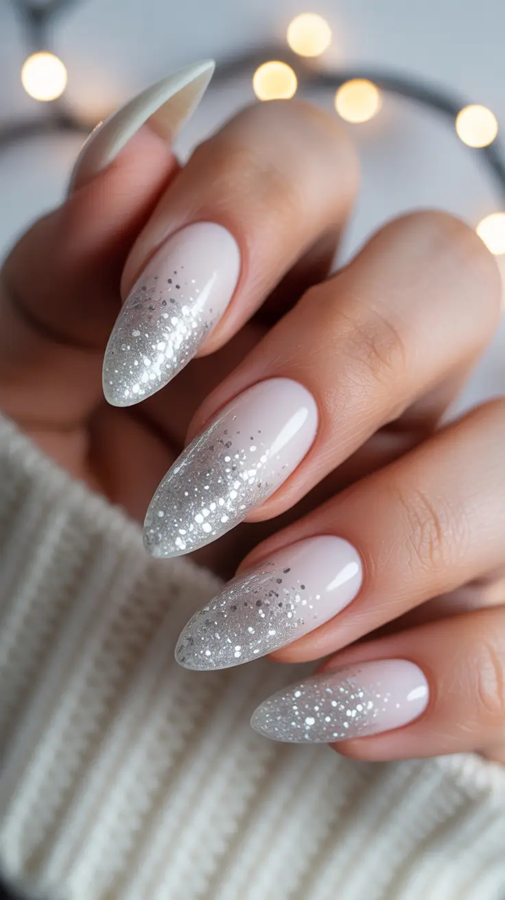 White Nail Designs 2026 Silver Dust Ombre for Cozy Glow-Getters
