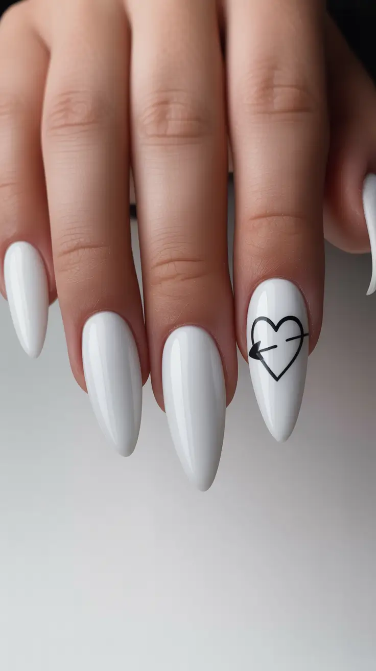 White Nail Designs 2026 Minimalist Arrow Heart Statement