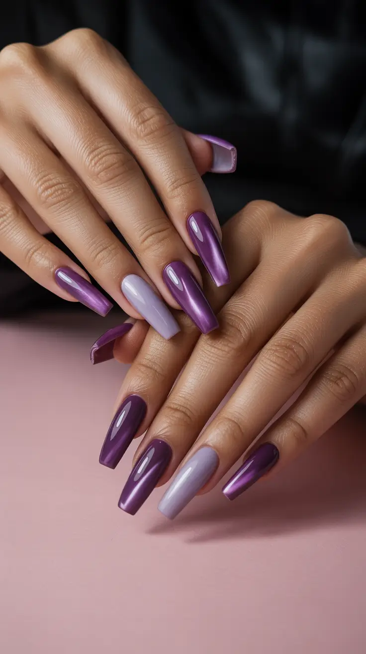 aura nail designs 2026 Soft Lavender Aura With High-Gloss Length