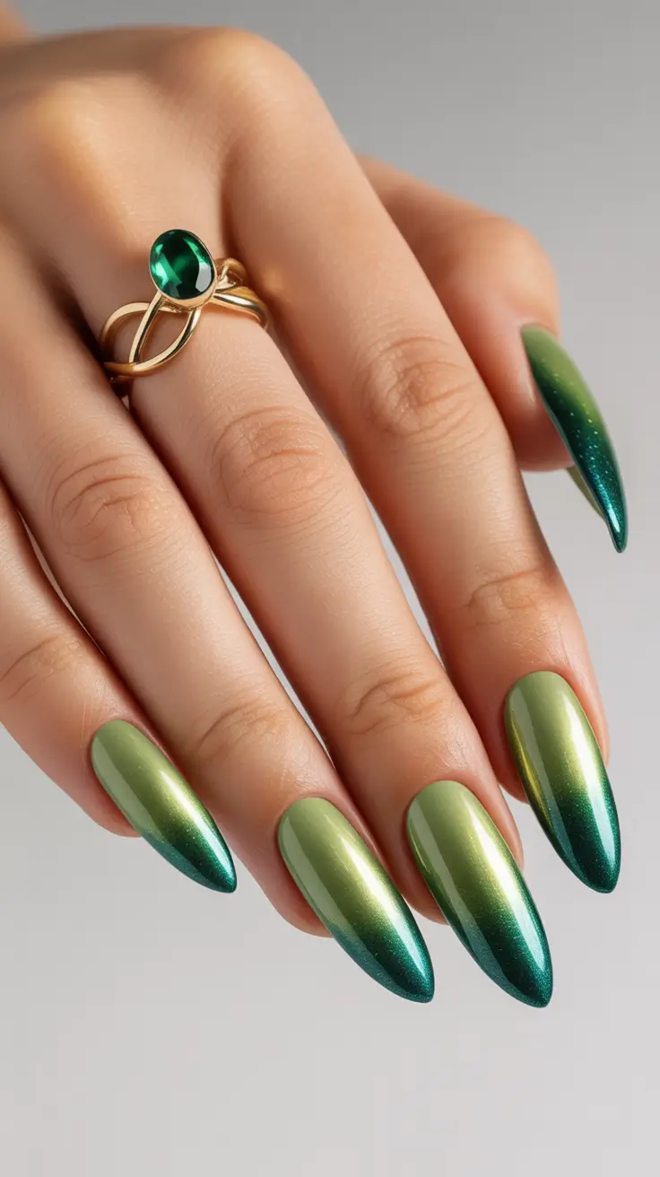 aura nail designs 2026 Emerald Green Aura With Jewel-Tone Elegance