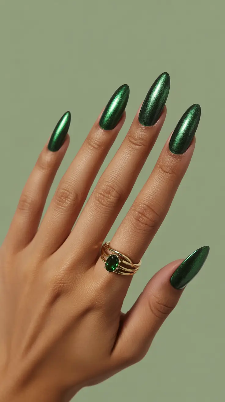 aura nail designs 2026 Deep Forest Green Aura With Minimalist Impact