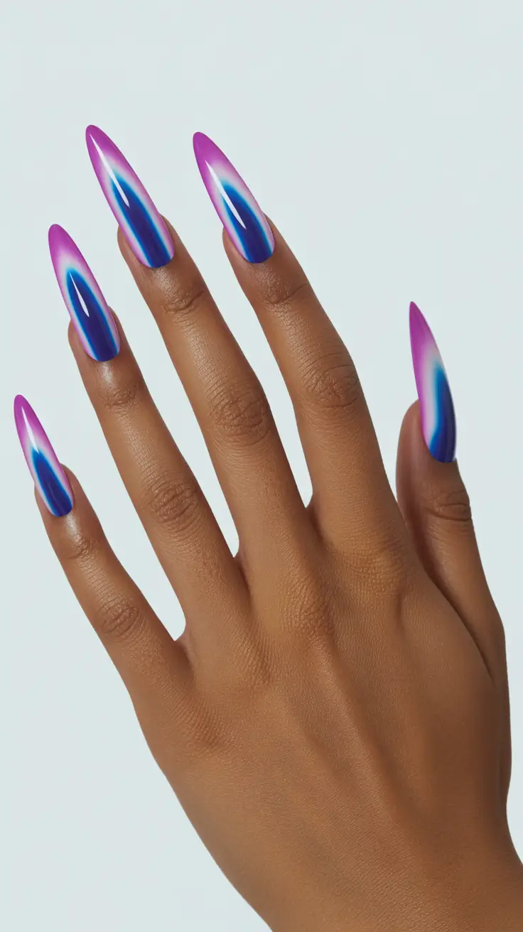 aura nail designs 2026 Pink-to-Blue Aura With High-Contrast Energy