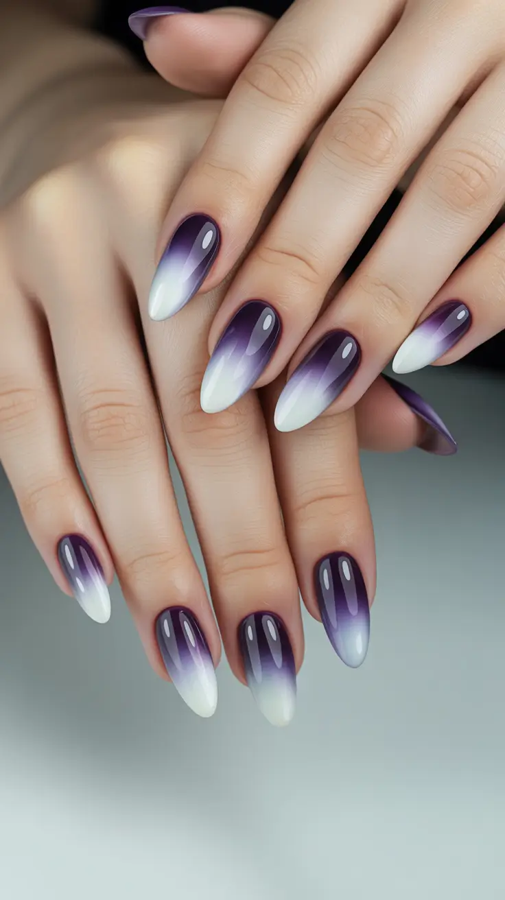 aura nail designs 2026 Plum-to-Milk Gradient With Almond Precision