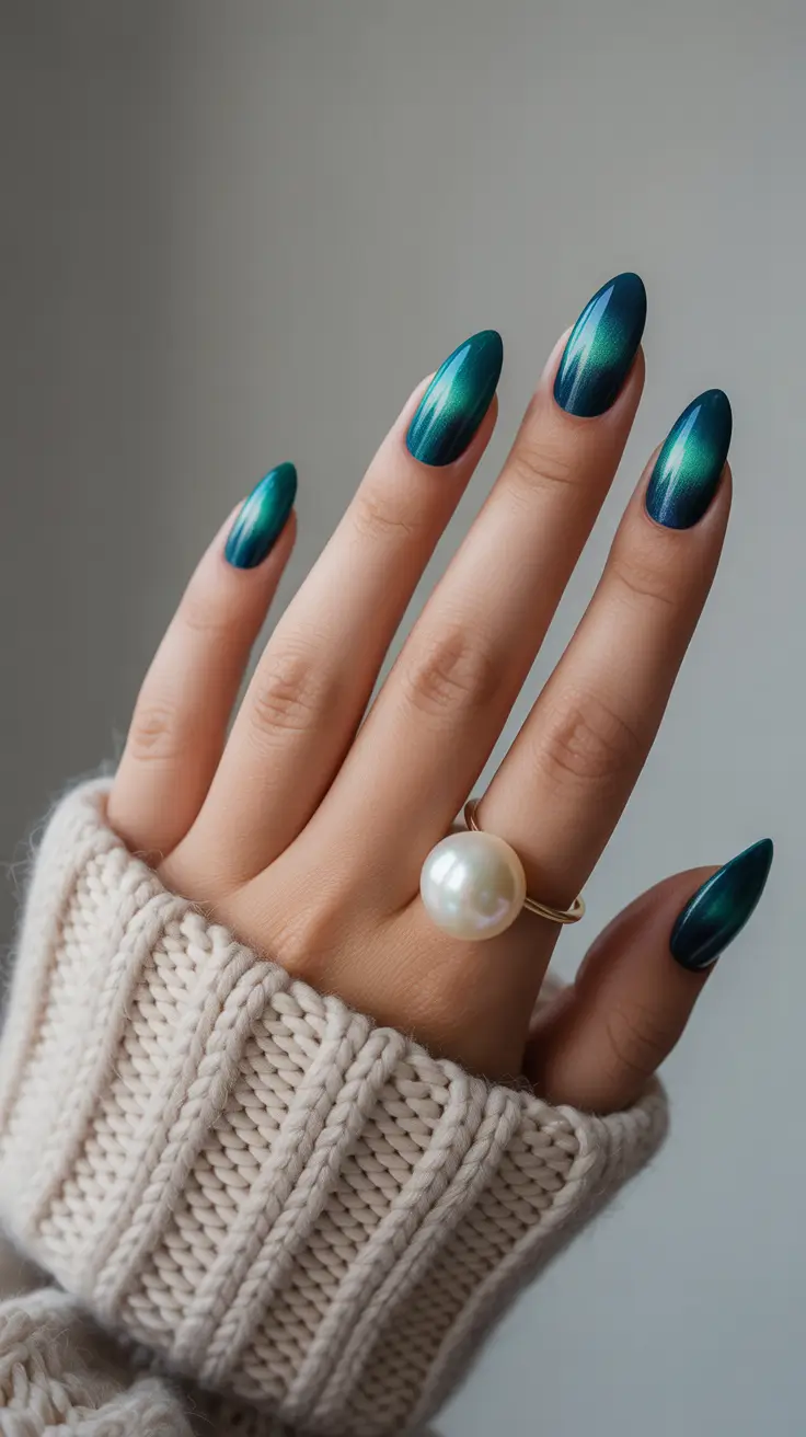 aura nail designs 2026 Teal Green Aura With Cozy Seasonal Depth