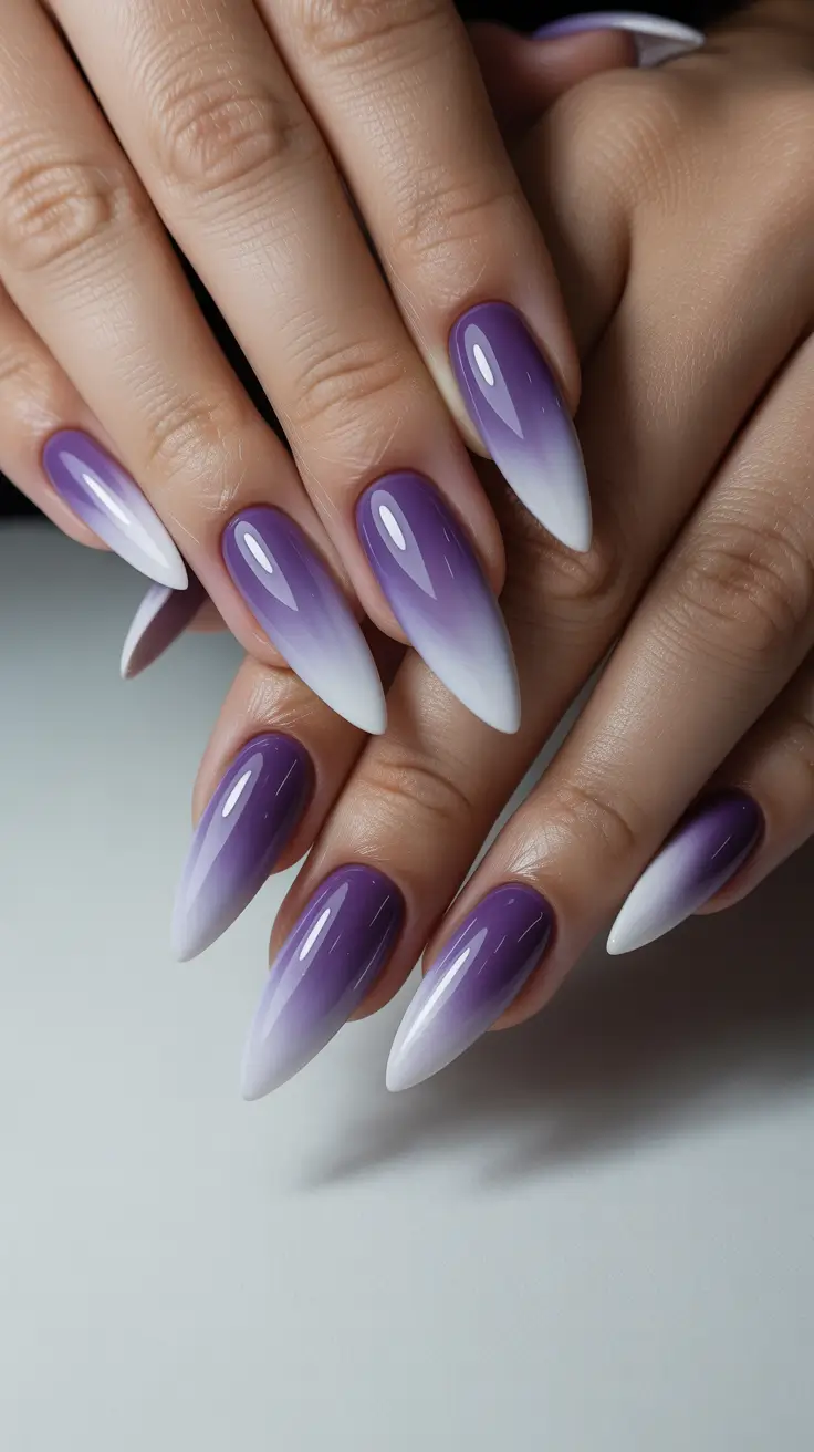 aura nail designs 2026 Lavender Aura With Sharper Stiletto Energy