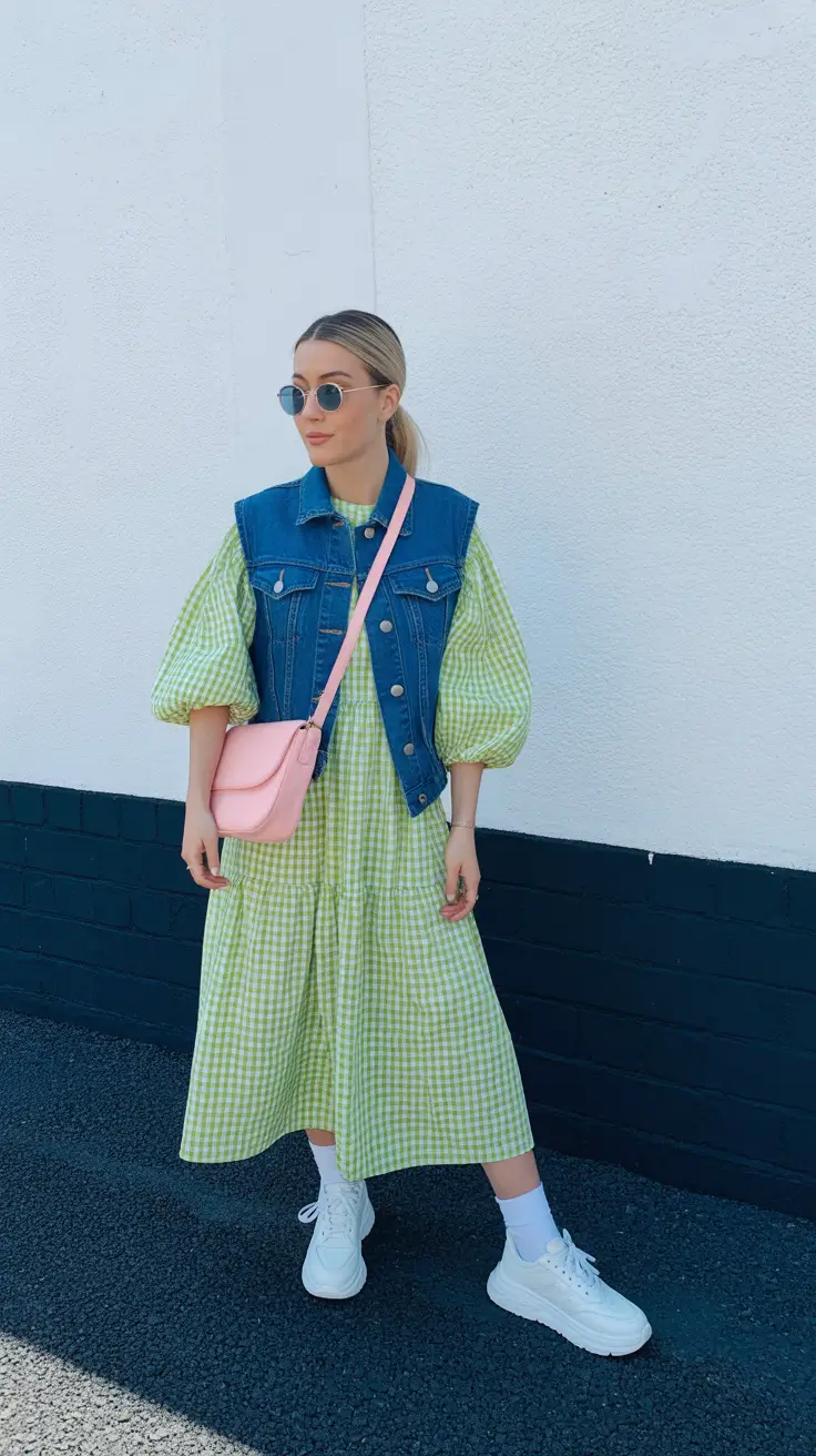 beautiful early spring outfits 2026 gingham and denim
