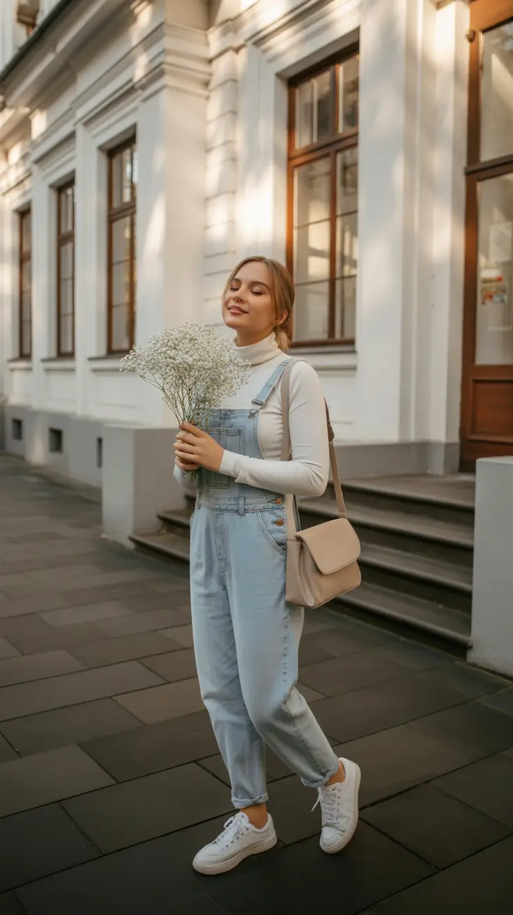 beautiful early spring outfits 2026 light denim overalls