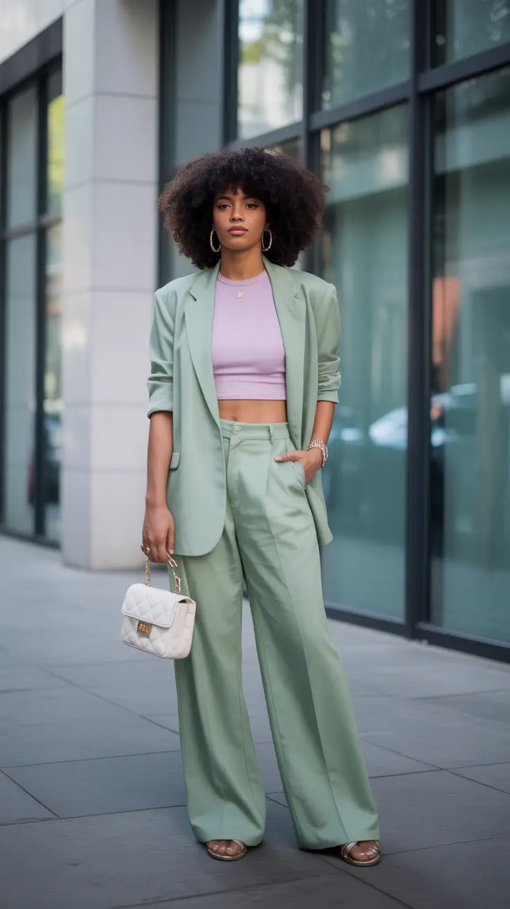beautiful spring outfits black women 2026 Soft Tailoring in Fresh Green Tones