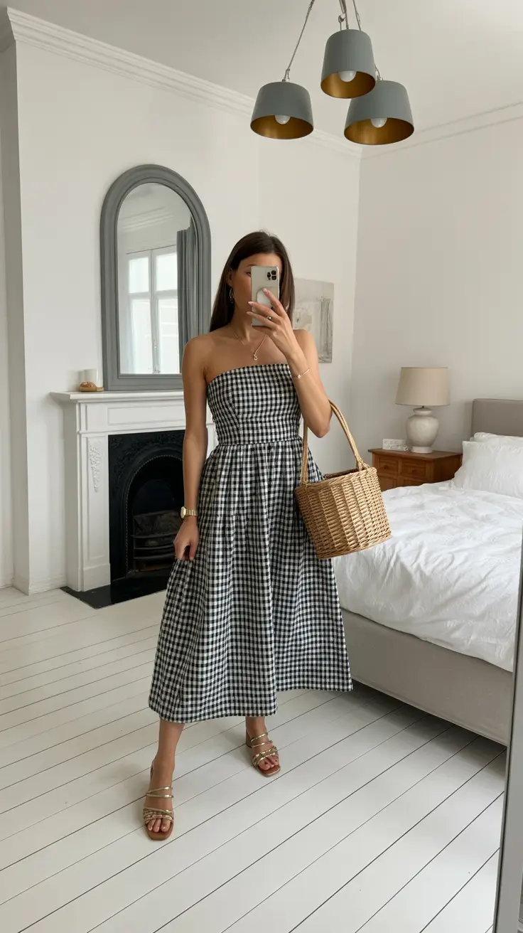 bohemian spring vacation outfits 2026 Soft Checks and Feminine Structure for Spring Escapes
