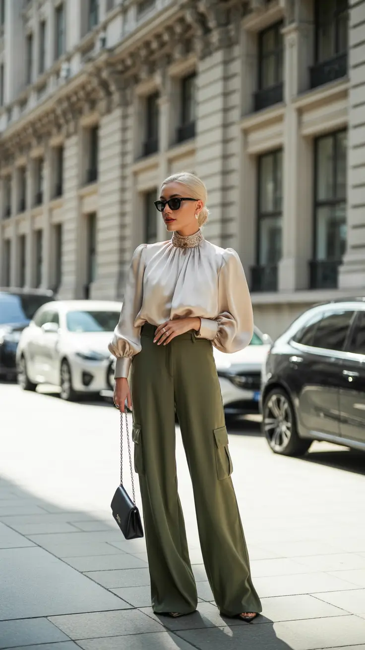 business casual spring office outfits 2026 Elegant Blouses and Utility-Inspired Trousers