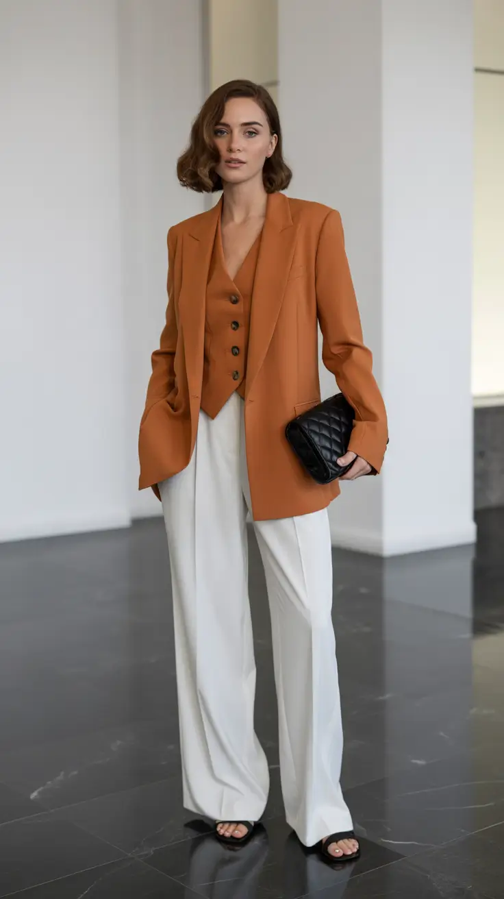 business casual spring office outfits 2026 Warm Earth Tones With Modern Tailoring
