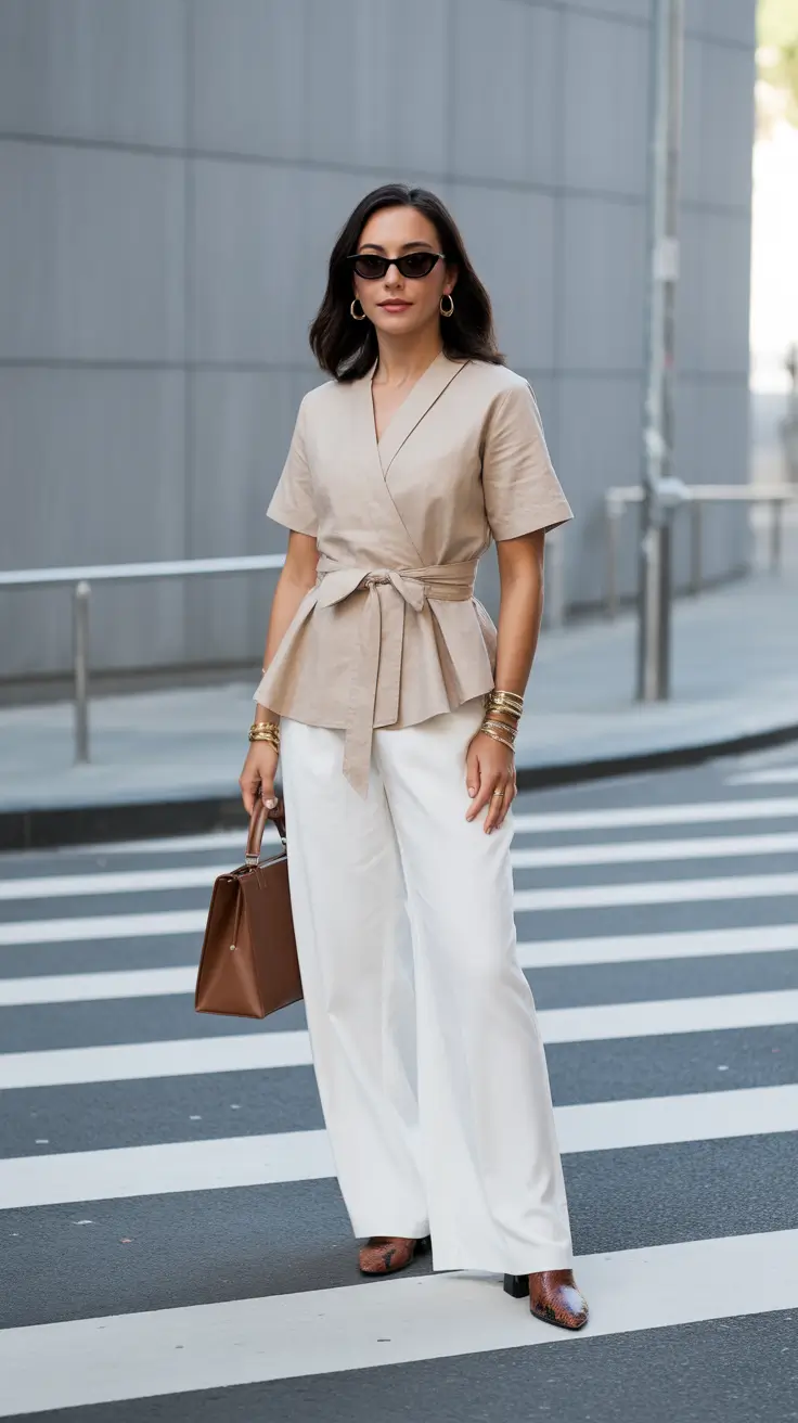 business casual spring office outfits 2026 Neutral Wrap Silhouettes for Everyday Authority