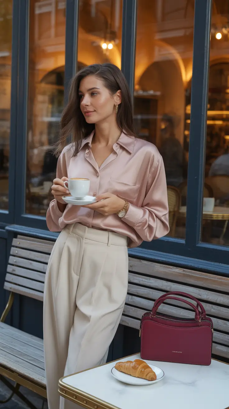 business casual spring office outfits 2026 Silk Textures and Soft Power Dressing