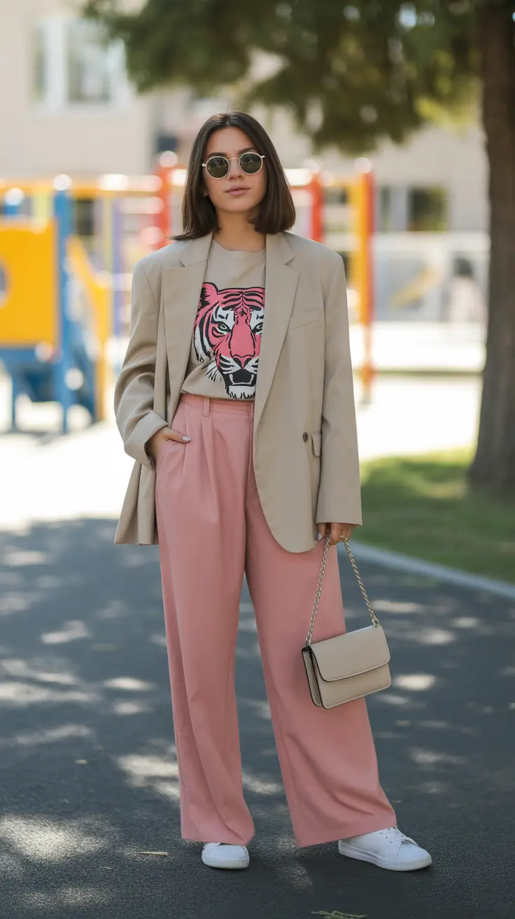 business casual spring outfits for 2026+Neutral Boldness Meets Graphic Attitude