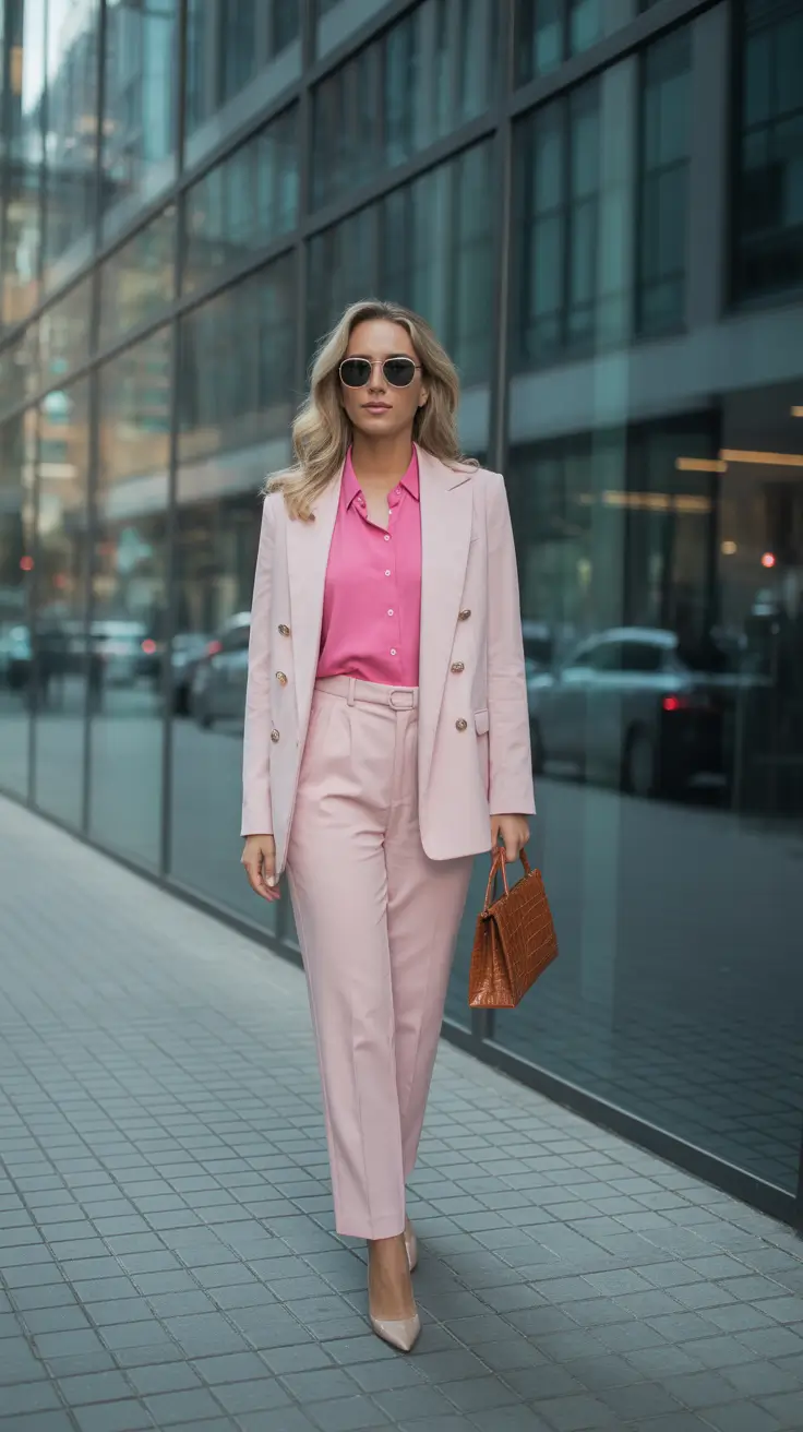 business casual spring outfits for 2026+Monochrome Pink, But Make It Polished