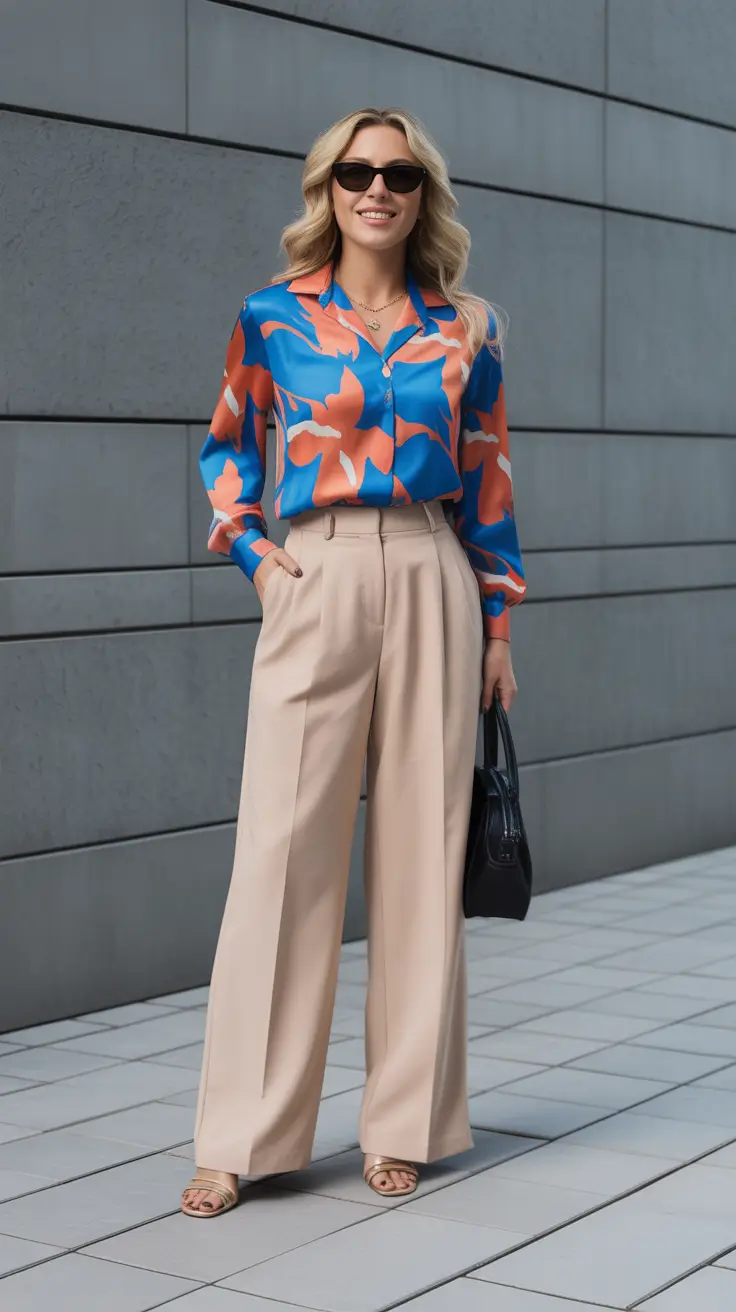 business casual spring outfits for 2026+Bold Florals Meet Cream Structure