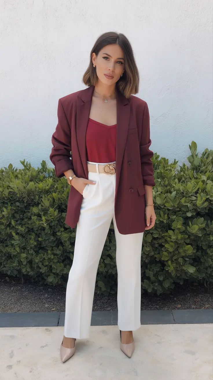 business casual spring outfits for 2026+Wine and White: Sophistication, Reimagined