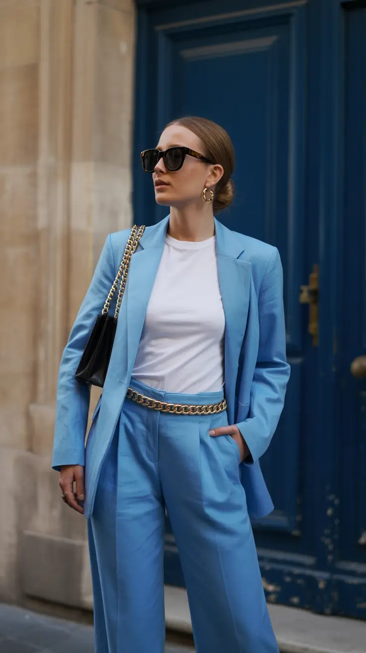 business casual spring outfits for 2026+Sky-Blue Suiting for the Bold