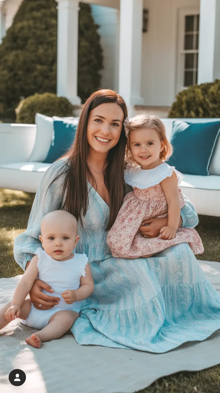 classy spring family pictures outfits for 2026 Powder Blue and Gentle Florals