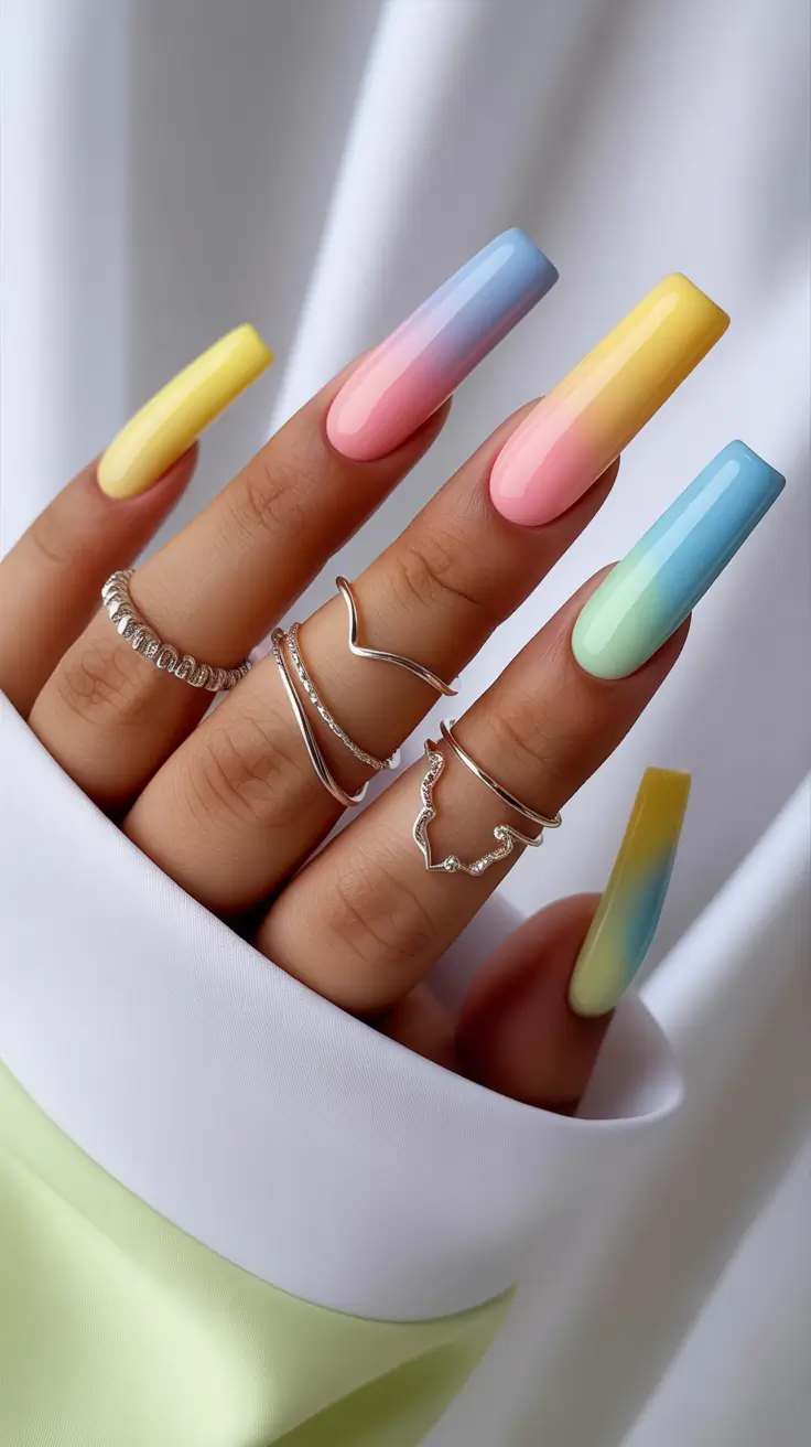coffin nail designs 2026 Pastel Fade Coffin Nails