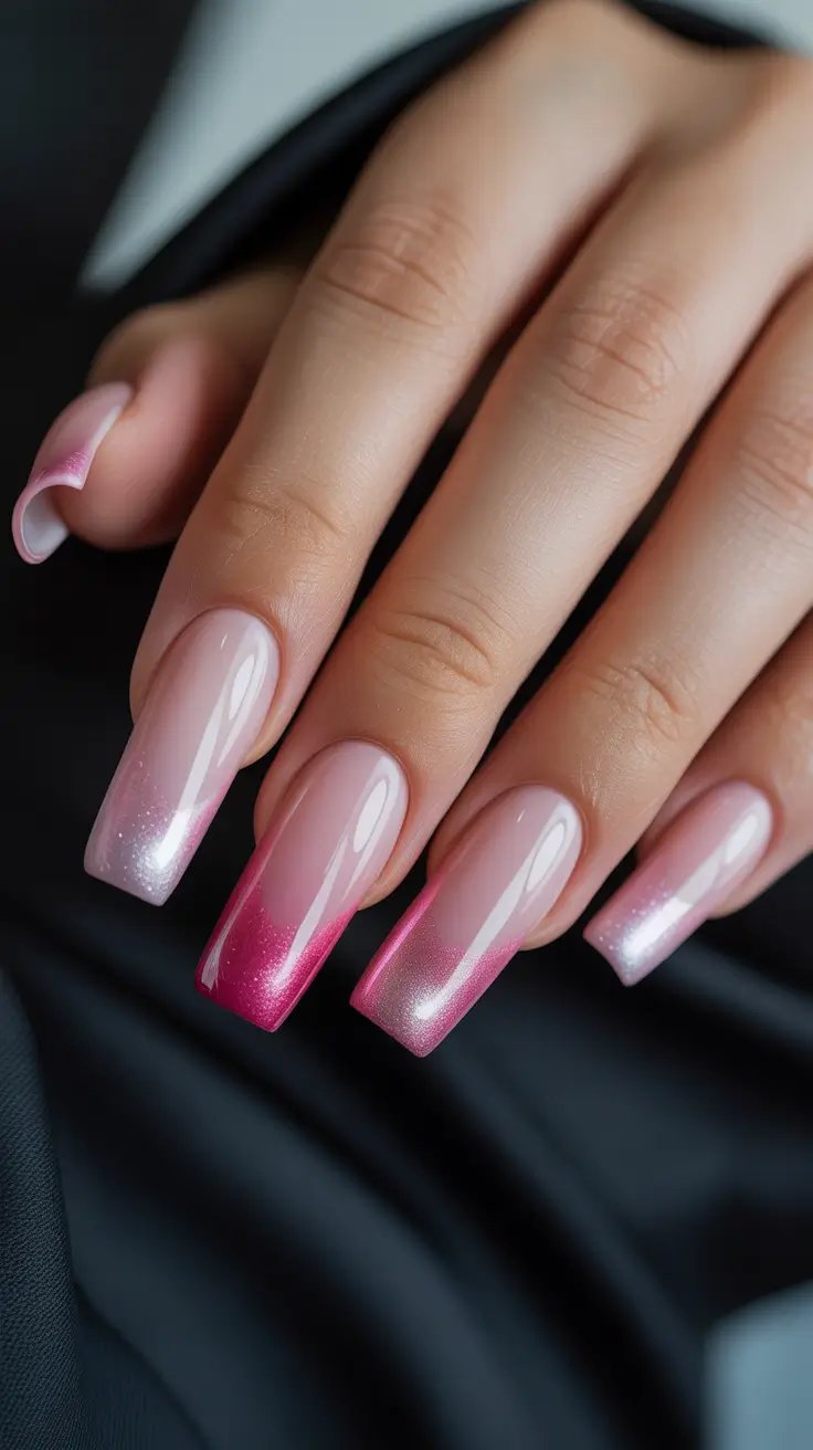 coffin nail designs 2026 Pink Ombre Coffin Nails