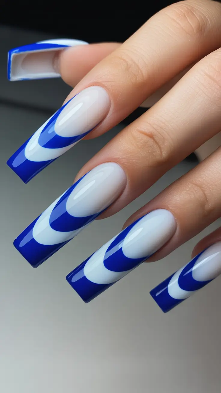 coffin nail designs 2026 Blue French Coffin Nails