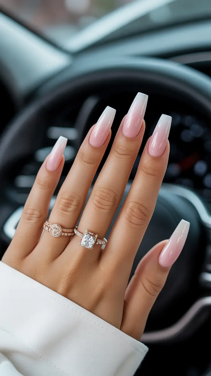 coffin nail designs 2026 Pink Ombre Coffin Nails