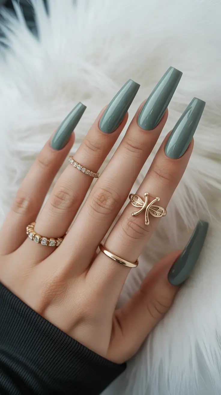 coffin nail designs 2026 Sage Green Coffin Nails