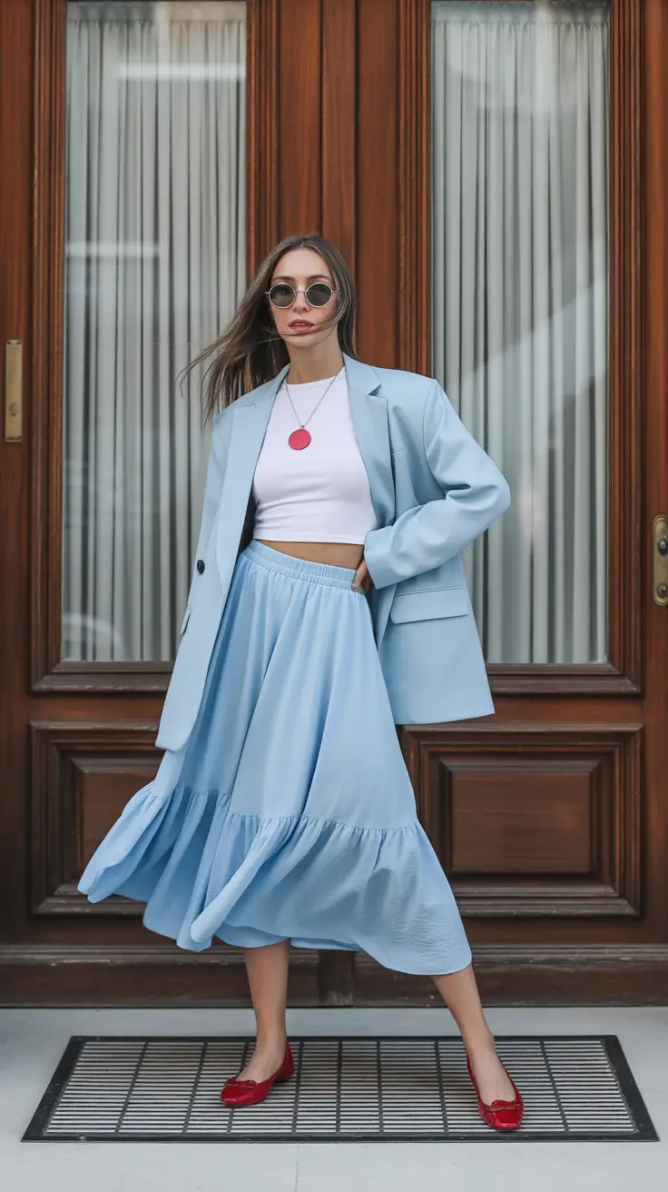 comfy spring transition outfits 2026 choices Powder Blue Tailoring With Playful Energy