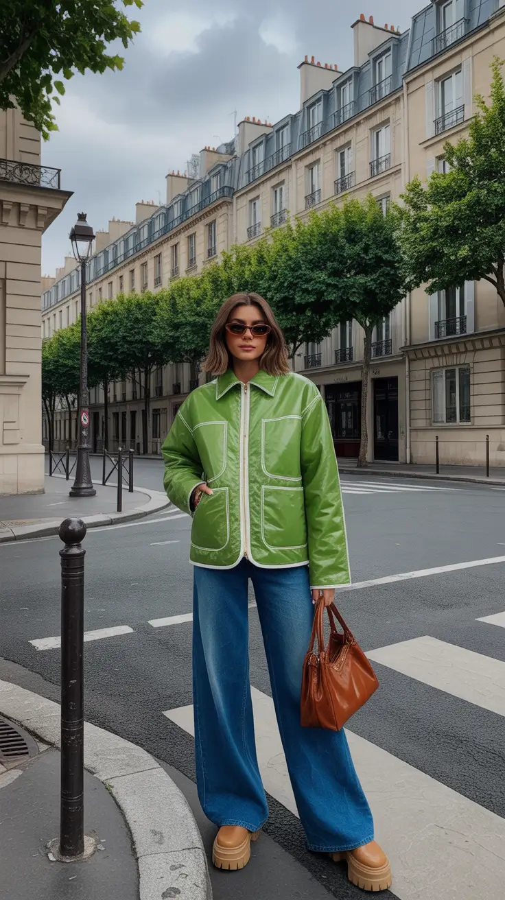 comfy spring transition outfits 2026 choices Glossy Green Layers for Urban Spring