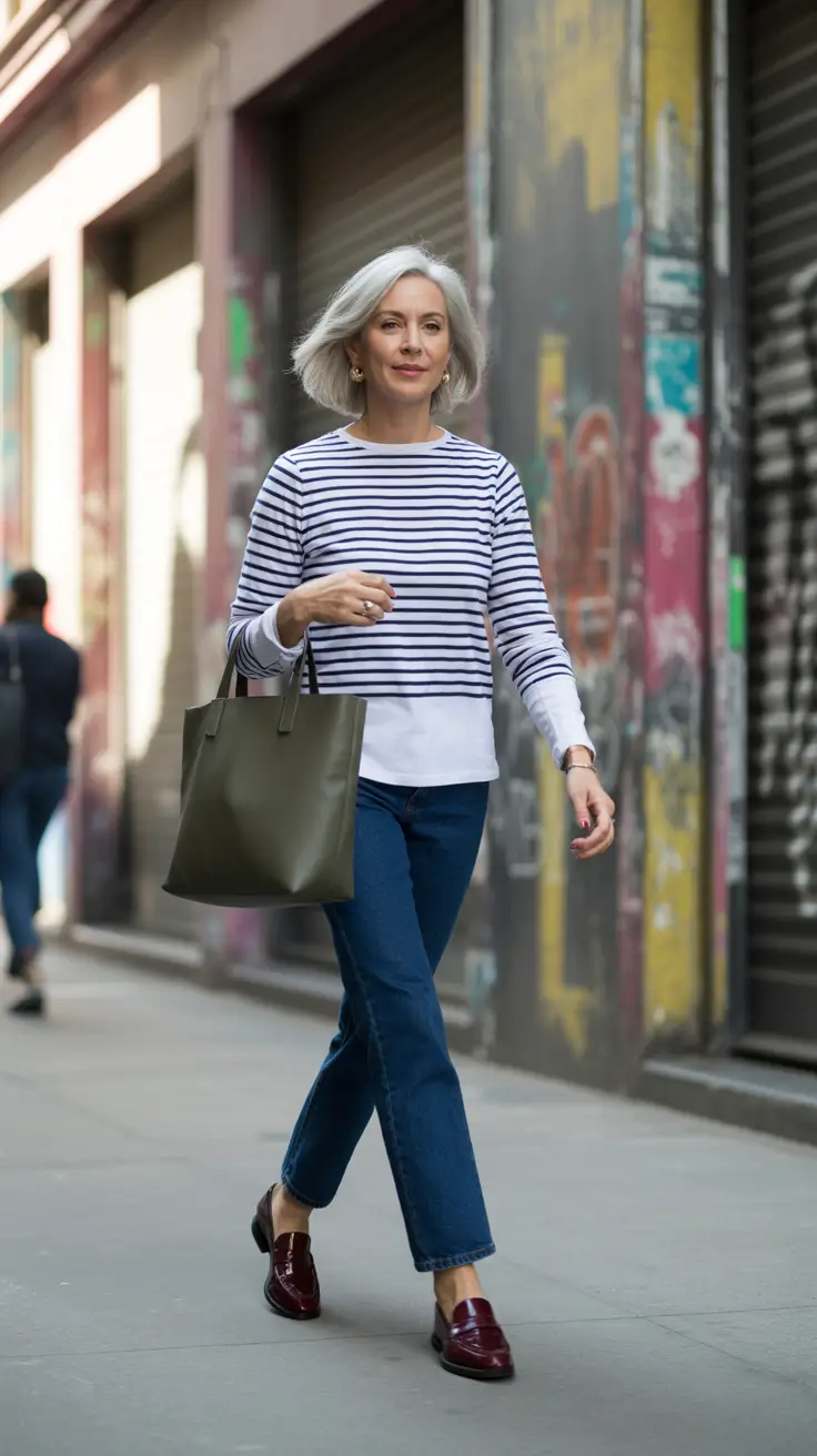 cozy spring outfits for women over 50 2026 French-Inspired Stripes for Everyday Confidence