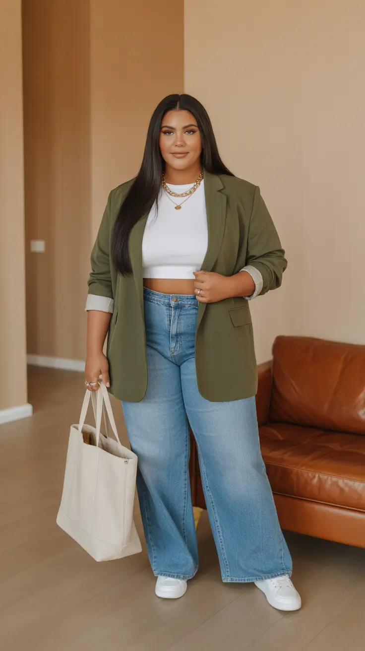 cute plus size spring outfits for women 2026 Effortless Denim With a Tailored Twist