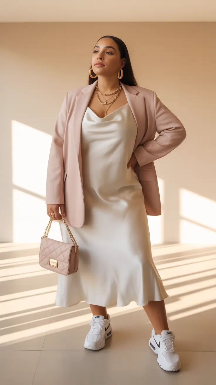 cute plus size spring outfits for women 2026 Blush Layers That Blur Casual and Chic