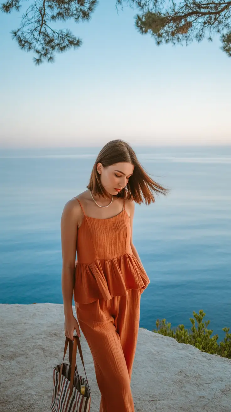 cute spring beach outfits for 2026 Warm Terracotta and Effortless Coastal Calm