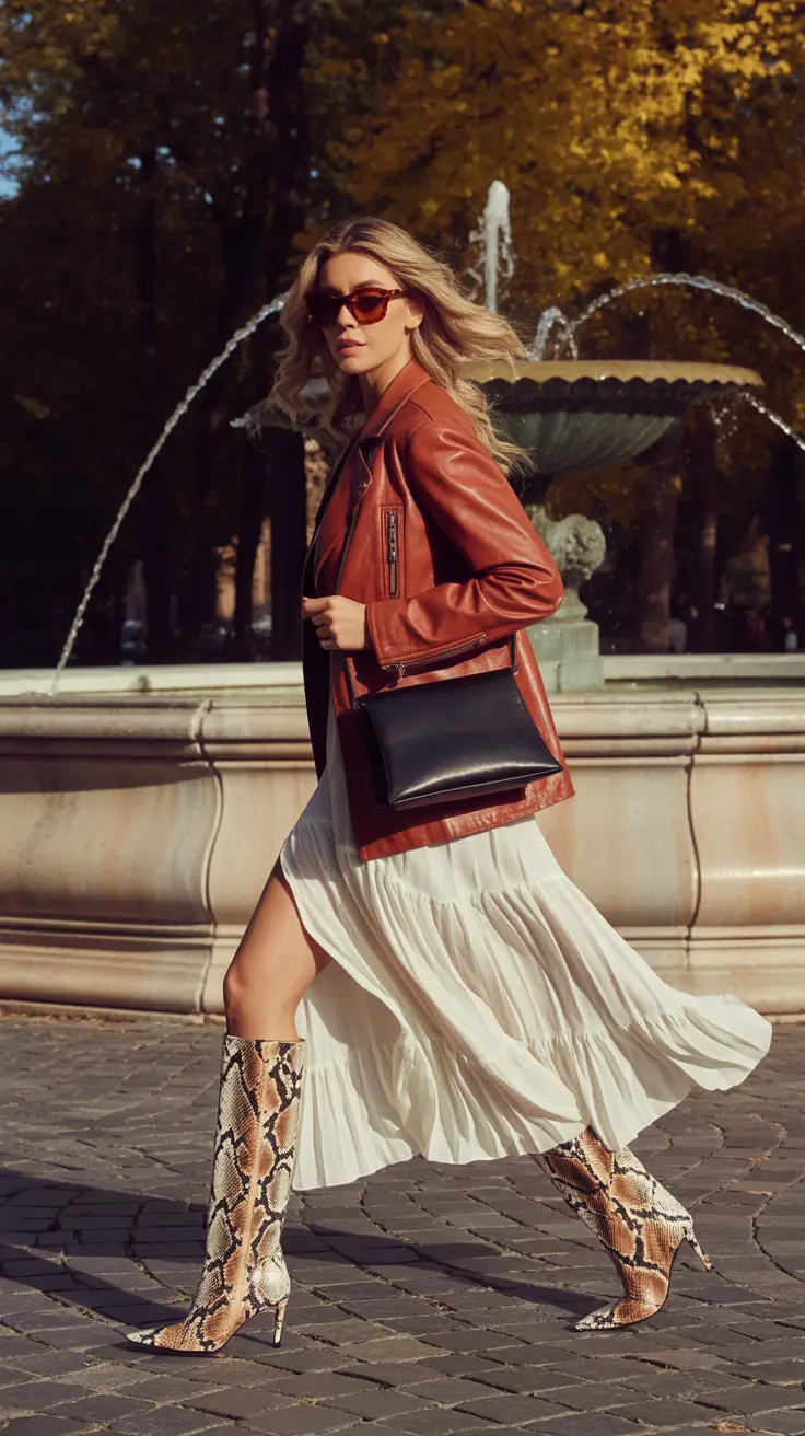 cute spring boho outfits 2026 Boho Meets Leather and Attitude