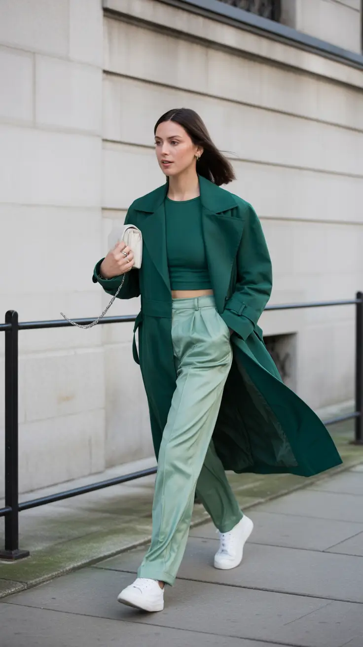 cute spring fashion outfits for 2026 Green Monochrome for Movement and Ease