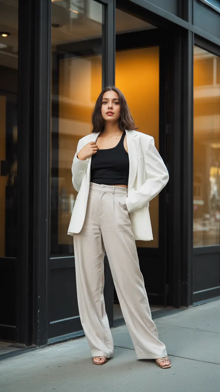 cute spring outfits with tops 2026 Sharp Layers Built Around Simple Tops