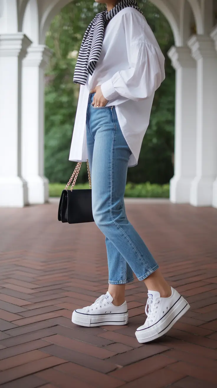 effortless spring outfit for Wednesday 2026 Crisp Denim and an Oversized White Shirt
