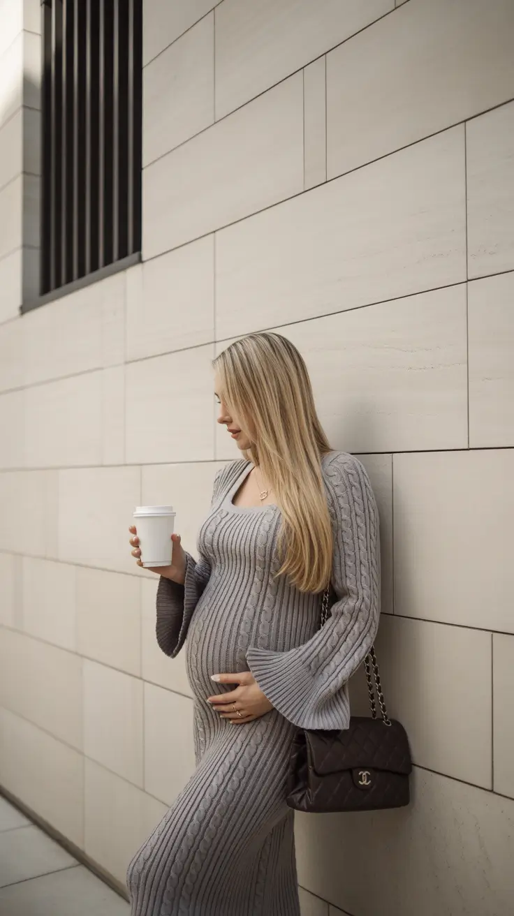essential spring outfit for pregnant women 2026 Quiet Luxury in Soft Knit Form