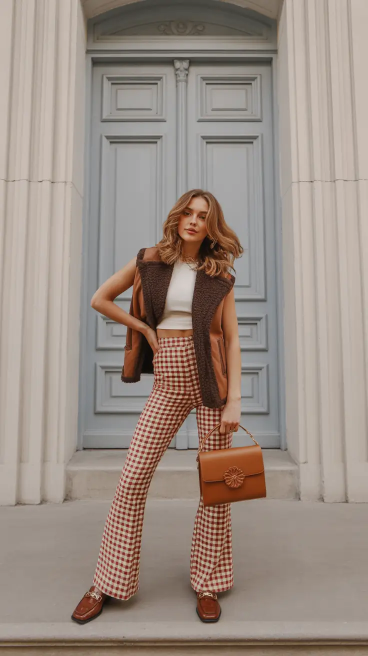 fashionable casual spring outfits 2026 Retro Checks Meet Modern Ease