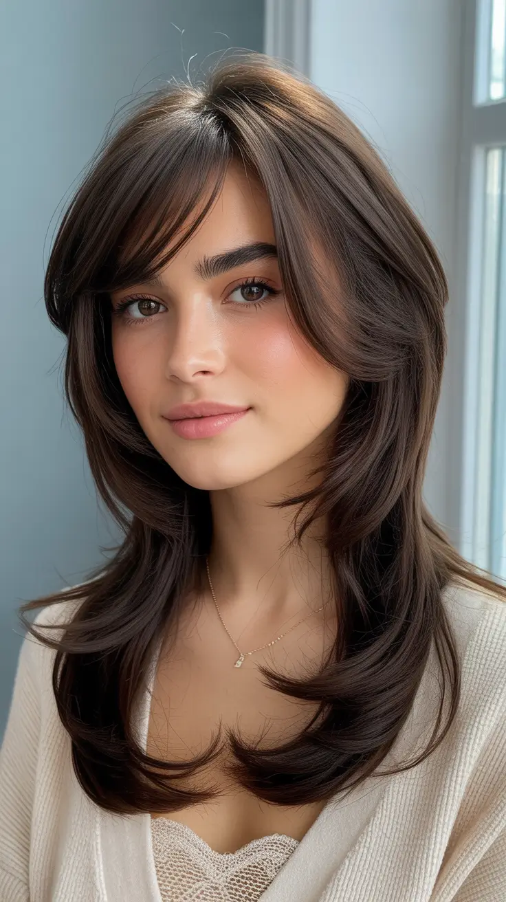 February Haircut Ideas 2026 Layered Brunette With Face Framing Movement