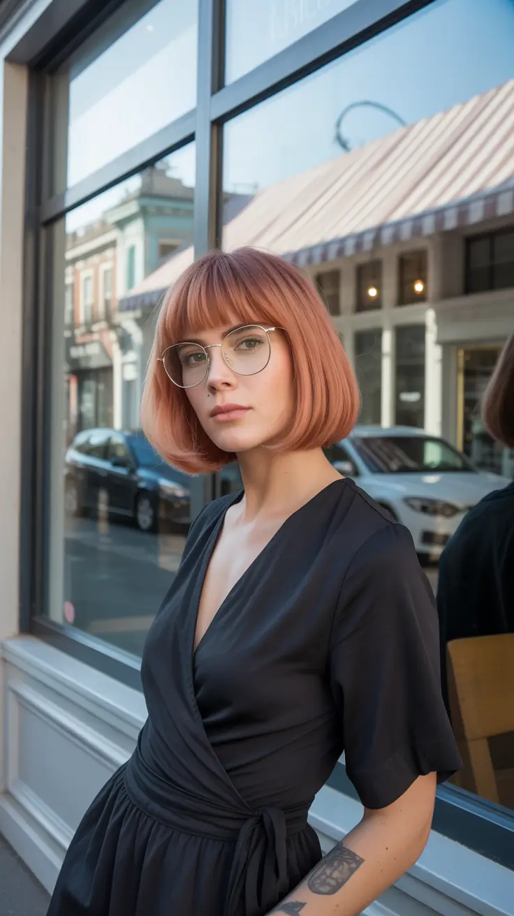 February Haircut Ideas 2026 Peach Toned French Bob With Fringe