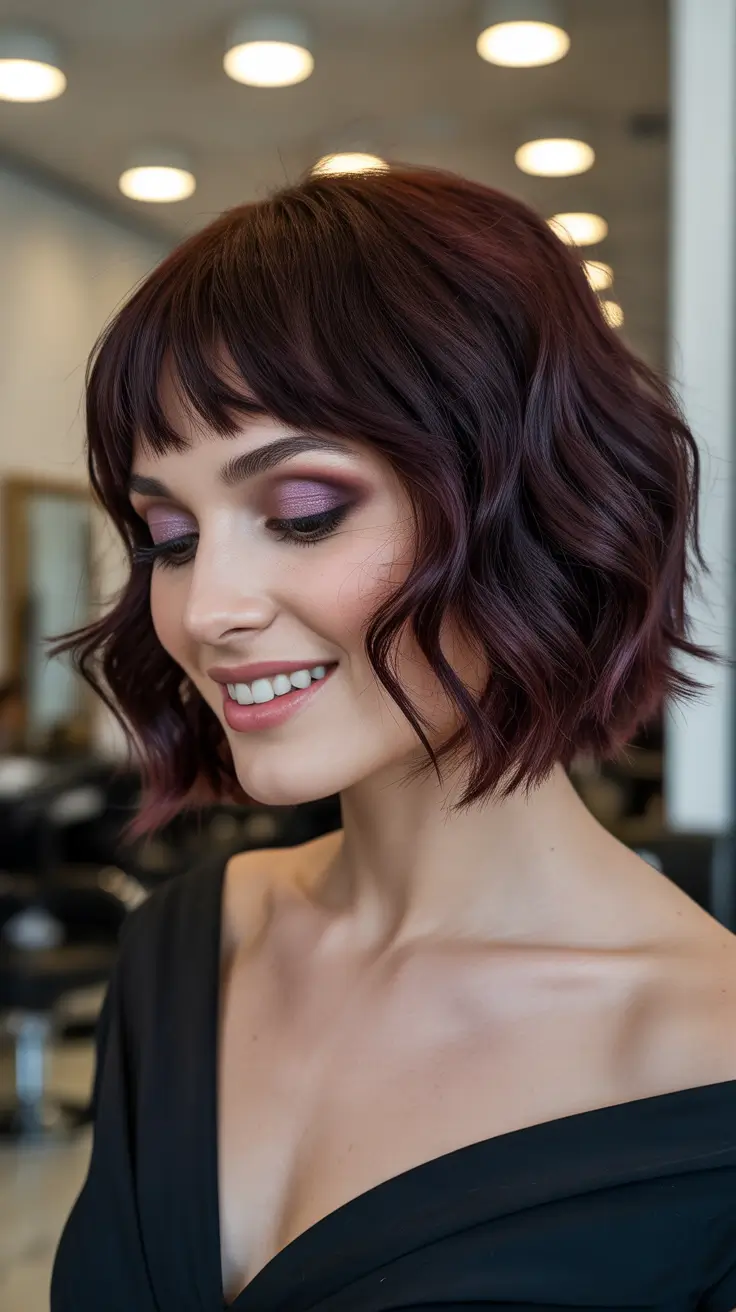 February Haircut Ideas 2026 Textured Plum Bob With Soft Bangs