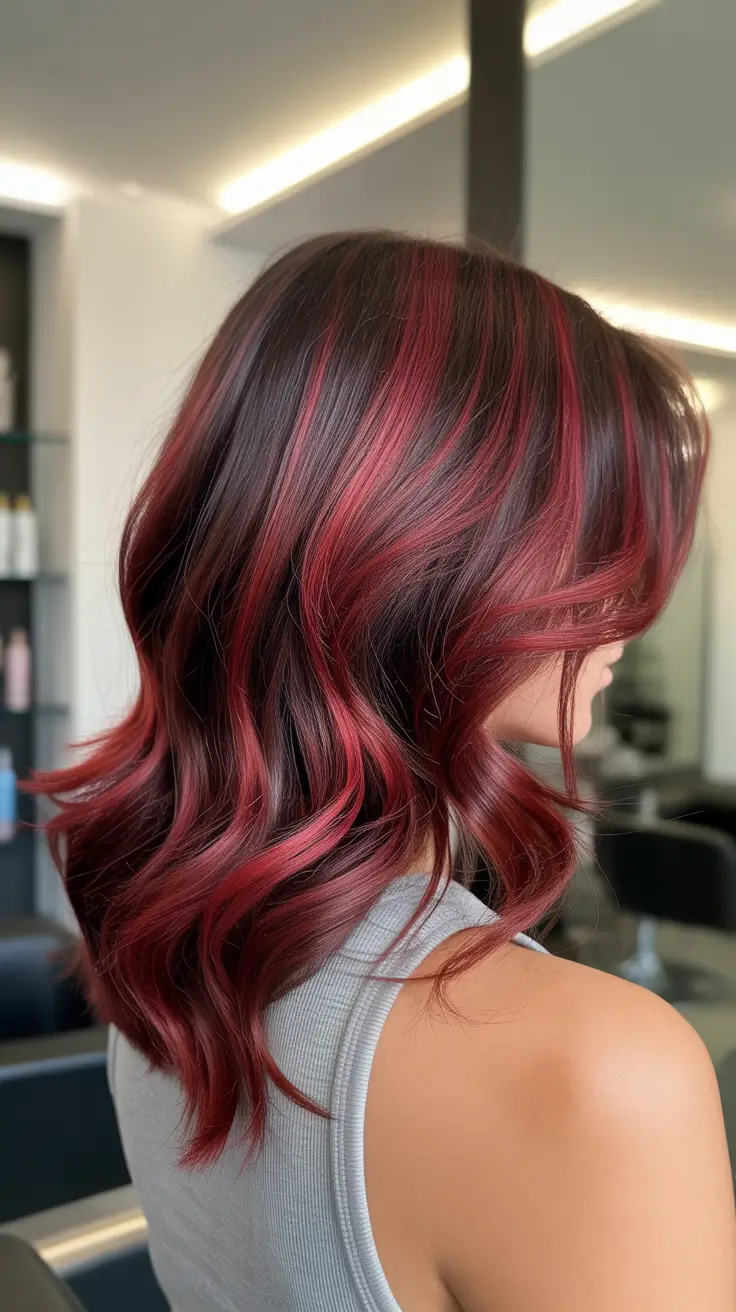 February Haircut Ideas 2026 Deep Burgundy Waves With Dimension