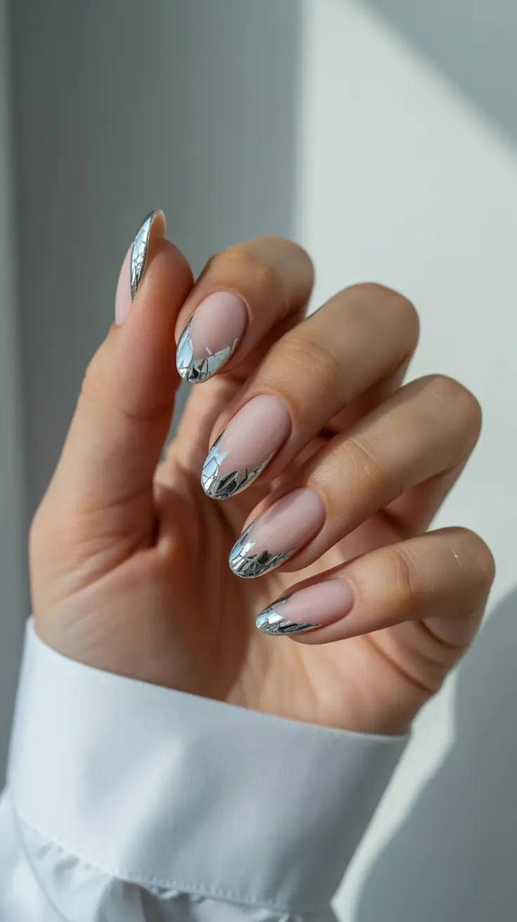 February nails designs 2026 Soft Chrome French With a Winter Edge