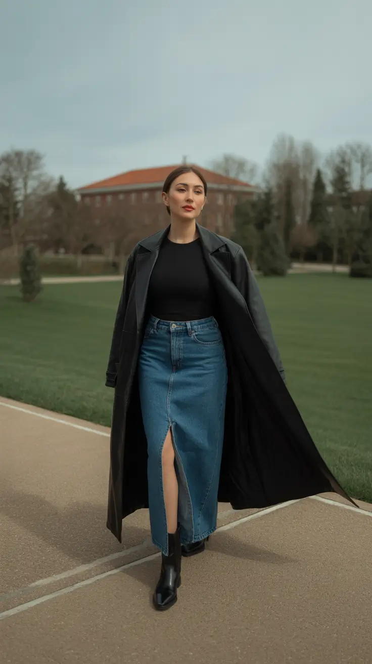 February outfits ideas 2026 Denim and Leather for Transitional Confidence