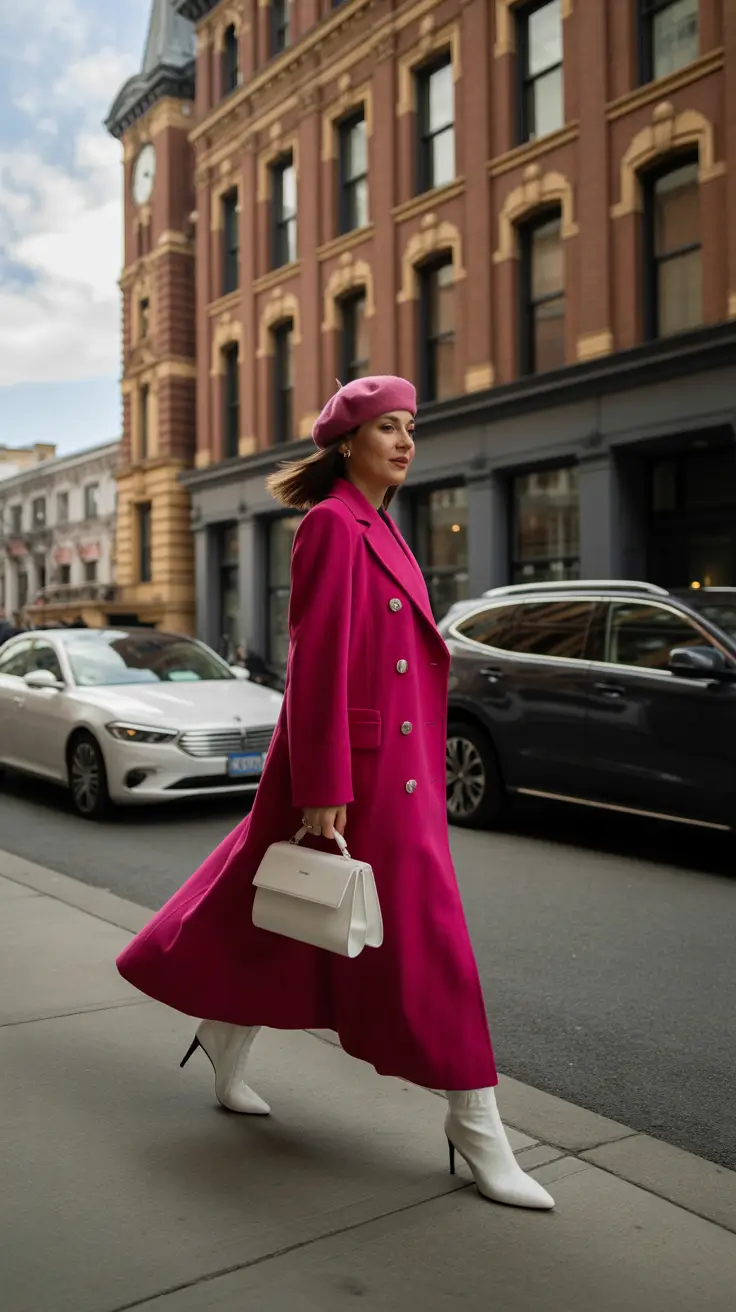 February outfits ideas 2026 Bold Color Tailoring That Cuts Through Winter Gray