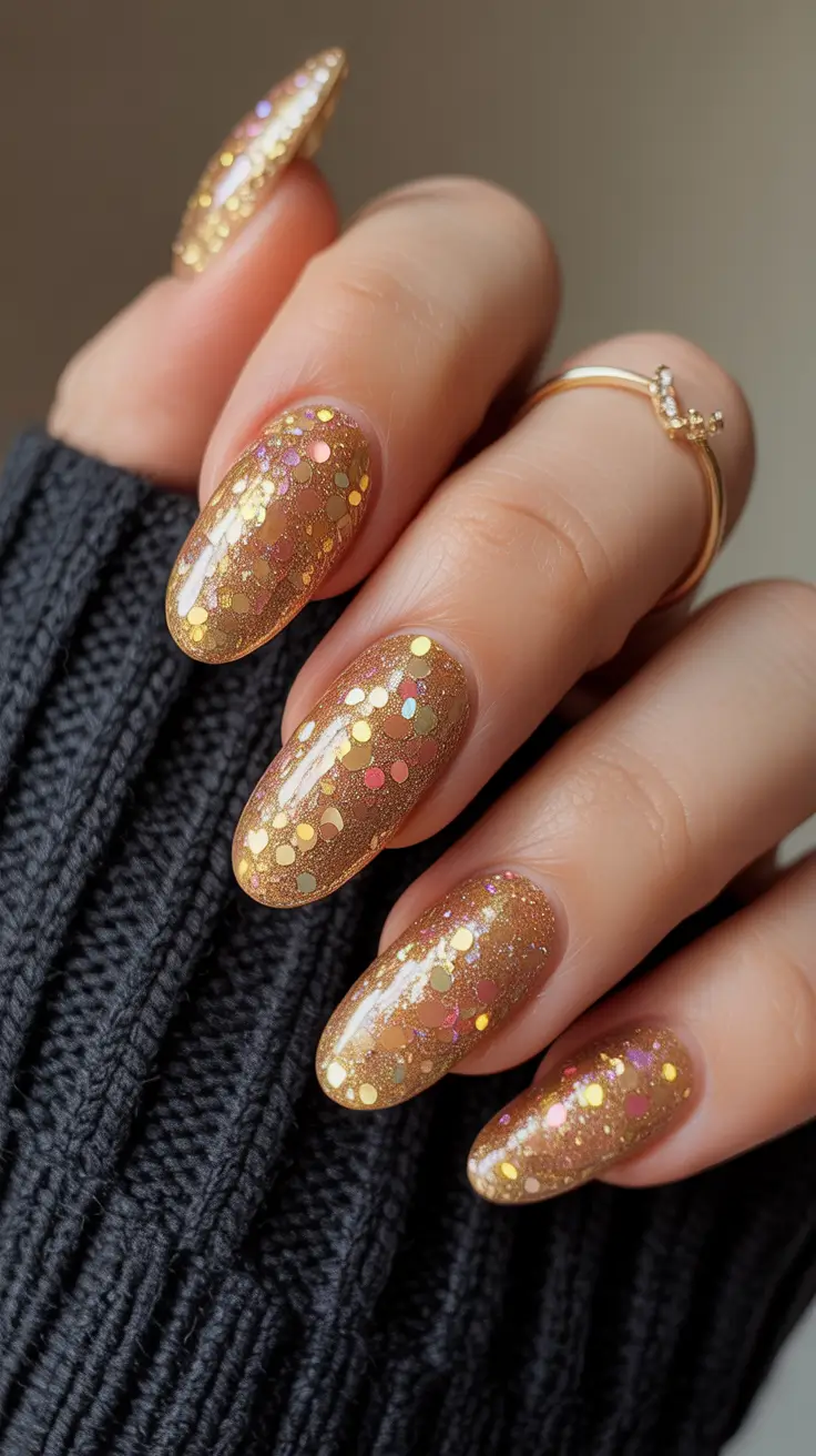 gold nail designs 2026 Warm Gold Glitter with a Cozy Finish