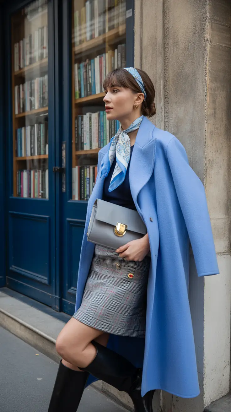 luxe spring wardrobe pieces 2026 powder blue coat spring look